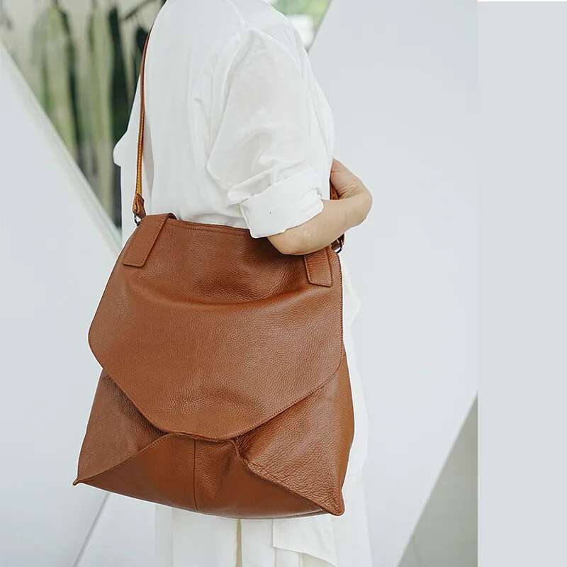 Irregular Design Large Tote For Women 100% Soft Genuine Leather Shoulder Bag Casual Commuter Travel Crossbody Handbag Purses