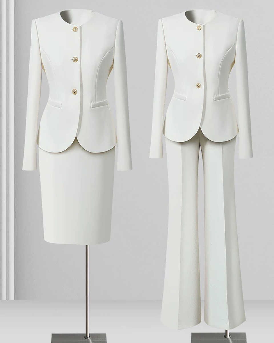 Spring Summer Long Sleeve Women Business Work Wear Suits with Skirt and Tops Formal Professional Office OL Styles Dress 2 Pieces Set