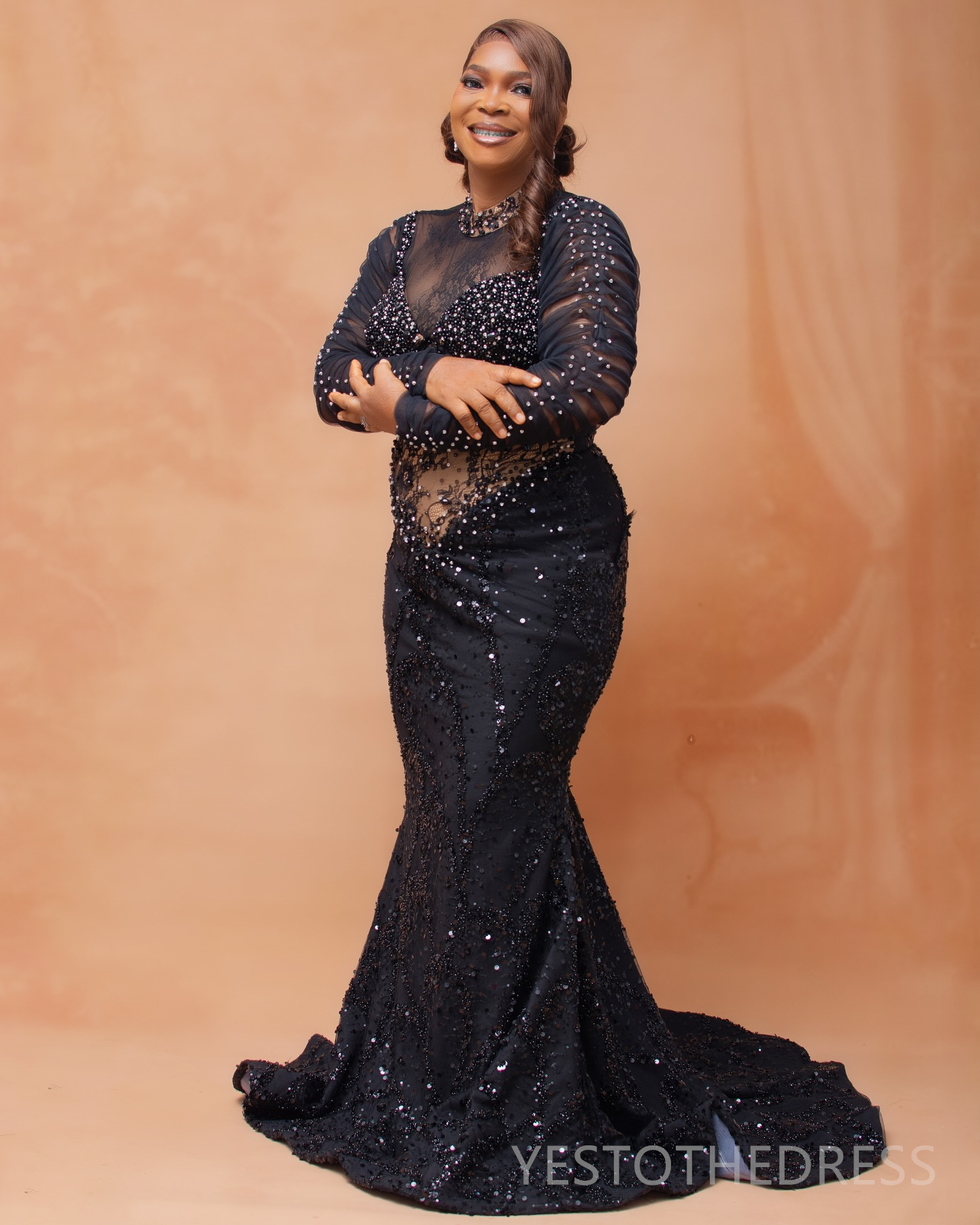 Plus Size Aso Ebi Black Prom Dresses 2025 Mermaid Prom Dress For Special Occasions High Neck Flora Illusion Beaded Lace Birthday Dress Second Receptio