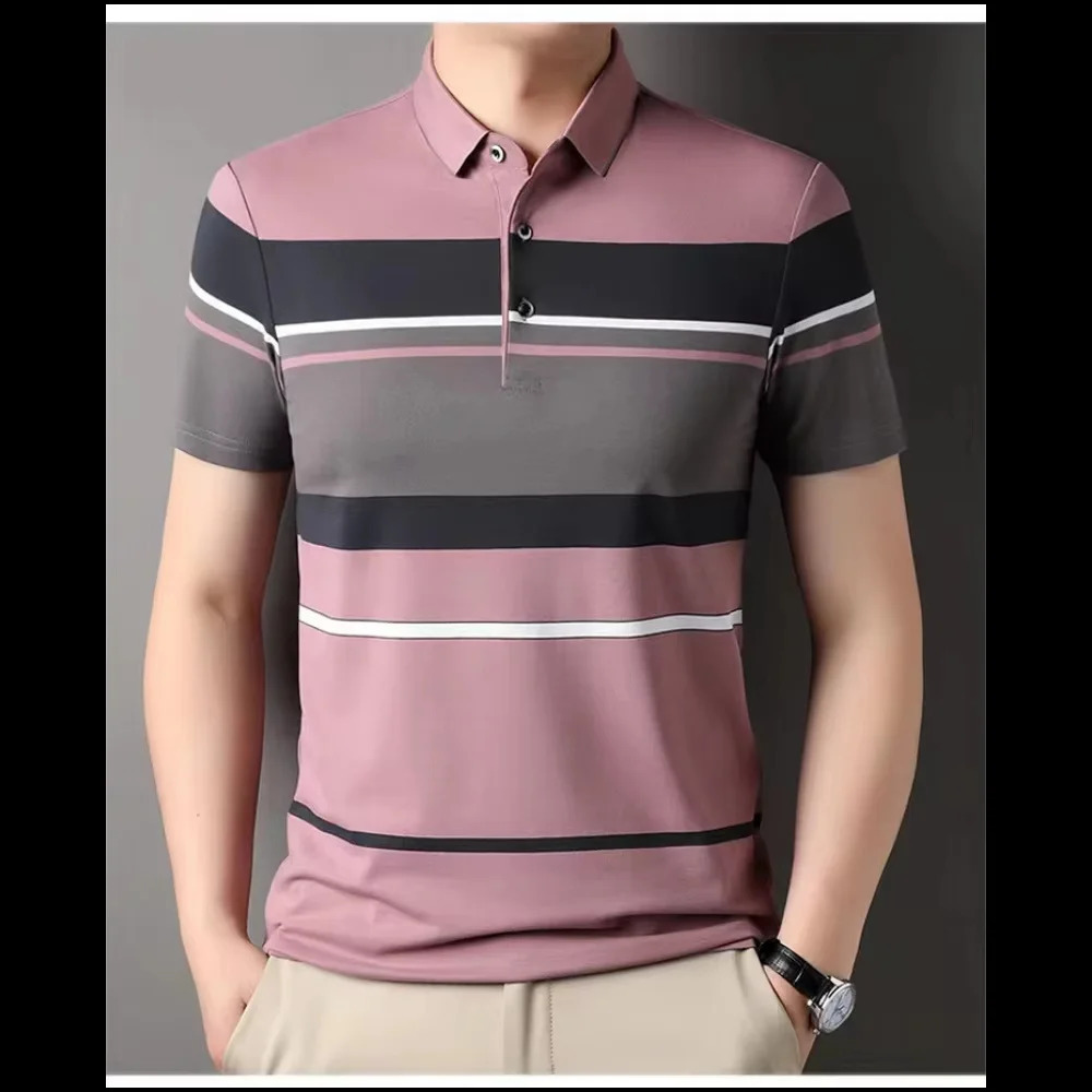 Mens Polo Shirt Business Casual Summer Short Sleeves Tops Pattern Print Button T Shirt Loose Clothes Fashion Polo T Shirt 250319