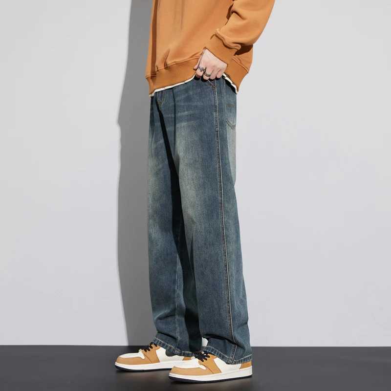 American nostalgic trend brand high street pocket wide leg jeans for spring cool and high-quality fabric comfortable skin breathable jeansT250319