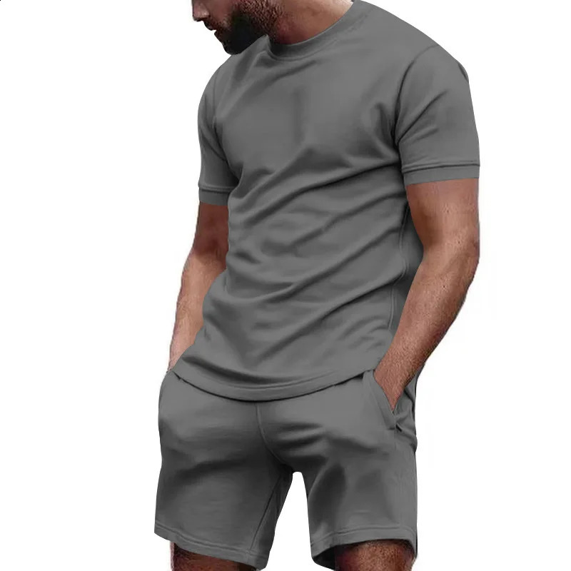 summer mens sportswear short sleeved T-shirt sports shorts Quick drying breathable and cool Fitness Fashion two-piece set 250319