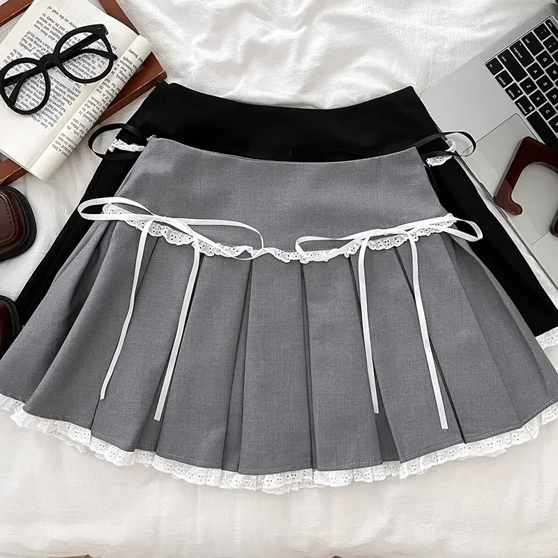 Pure Desire Aesthetic Lace Mini Dress High-Waisted Summer Skirt For Women With Ruffles And Bow A- Line n 250320