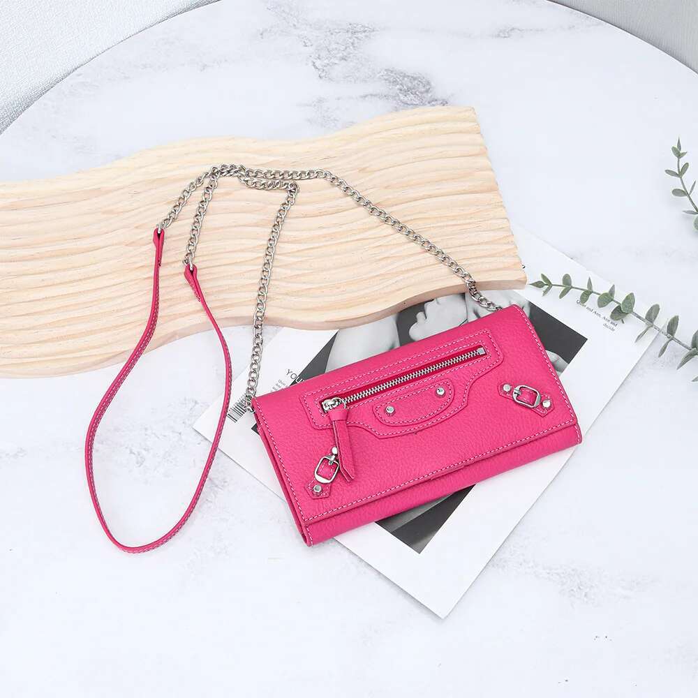 2024 Mini Shoulder Genuine Leather Women Crossbody Bags Eent Cowhide Rivets Motorcycle Bag Chain Small Handbag Purse