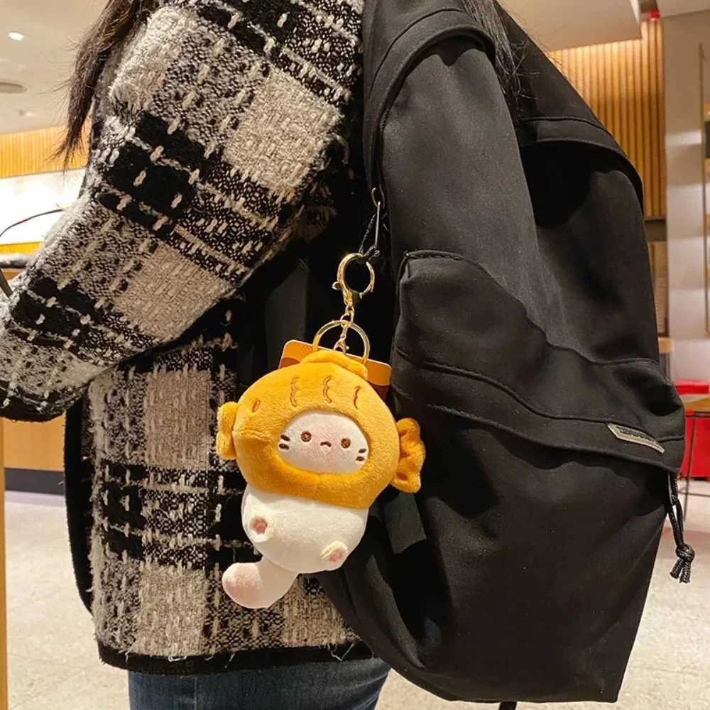 Cute Plush Button Head Keychain Cocoa Cat Japanese Style School Bag Pendant Doll PendantXJ250319
