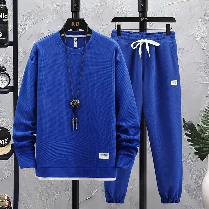 Mens Tracksuit 2 Piece Waffle Hoodie Sweatsuits Sets Athletic Jogging Suits Spring Autumn Casual Sports Suit Fashion Tracksuit 250319
