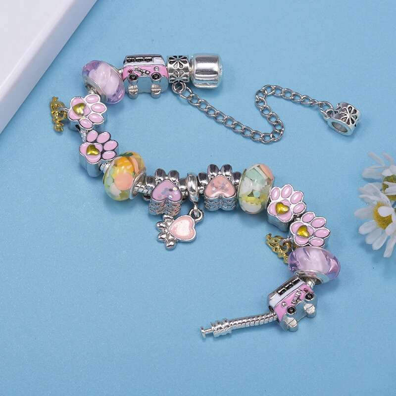 Silver Plated Dog Paw Beads Charm Bracelet Fits DIY Original Bracelets Bangles For Women Men Pulseras Jewelry Gift Wholesale