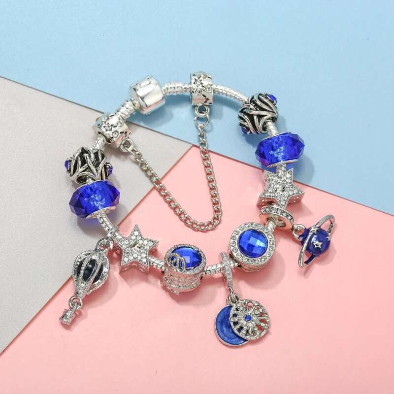 Crystal Star Charm Bracelet With Classics Star Moon Beads Bracelets Bangles For Women Men Girlfriend DIY Jewelry Gift