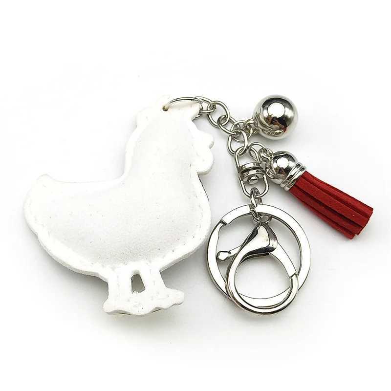 Cute Hen Chicken Egg Producer Keyring For Women Men Stainless Steel White Tassel People Friends Keychain Bag Jewelry GiftsXJ250319