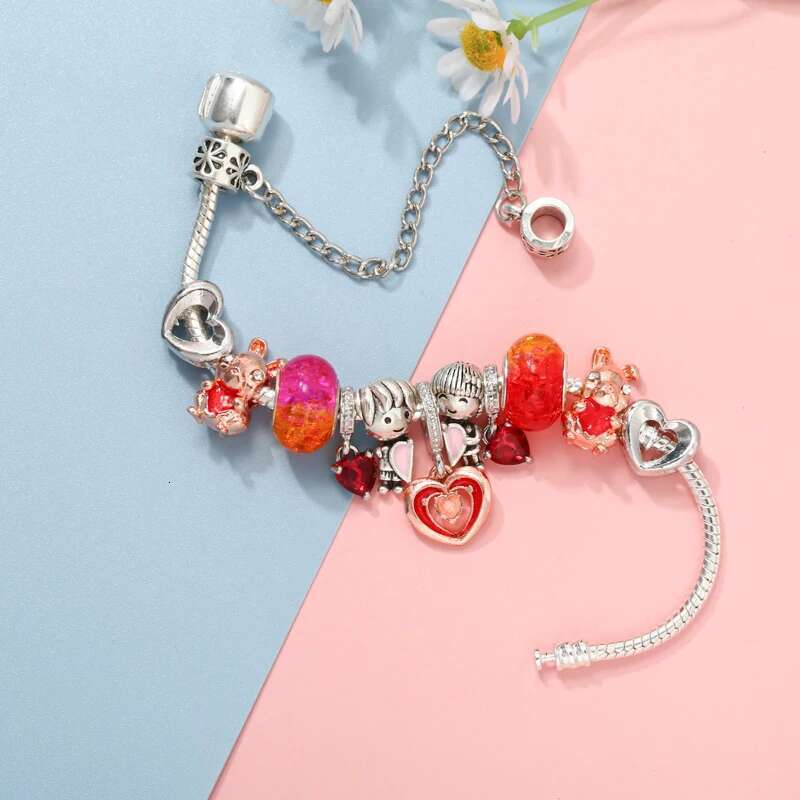 Silver Plated Charm Bracelet With Boy Girl Beads Bracelets Bangle For Women Men Valentine's Day DIY Jewelry Special Offer