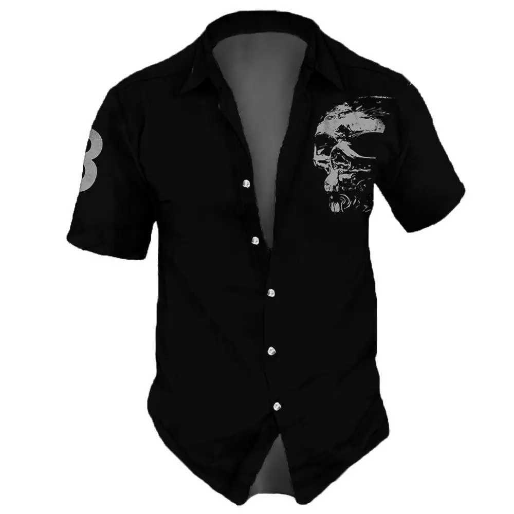 Skull Mens Shirts Lapel Streetwear Vintage Shirt For Men Street Hip Hop Short Sleeve Top Party Summer Men Hawaiian Shirts M250320