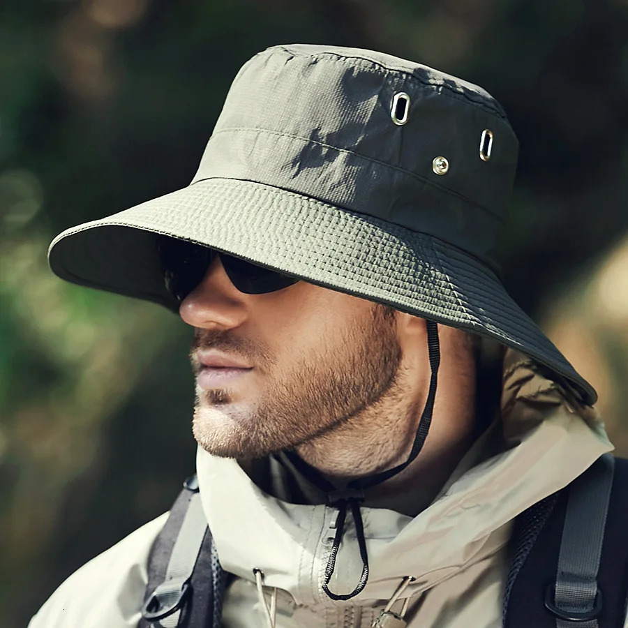 Summer Bucket Hat For Men Fisherman Cap Fishing Outdoor Sunshade Big Brim Sunscreen Riding Hiking Suncreen Sunhat o250320