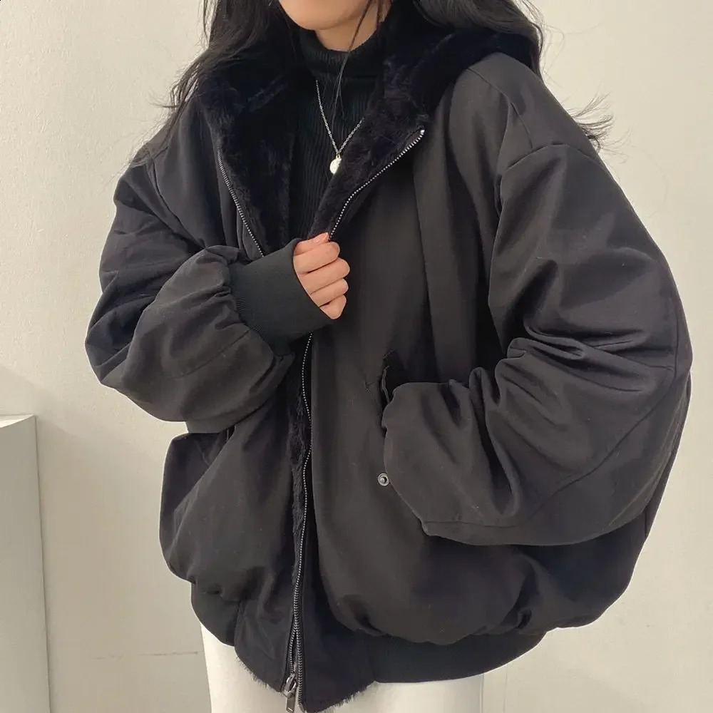 2024 Autumn Thicken Parka Casual Hooded Jacket Winter Comfortable DoubleLayer Korean Style Simple Solid Warm Cute Coats 250319