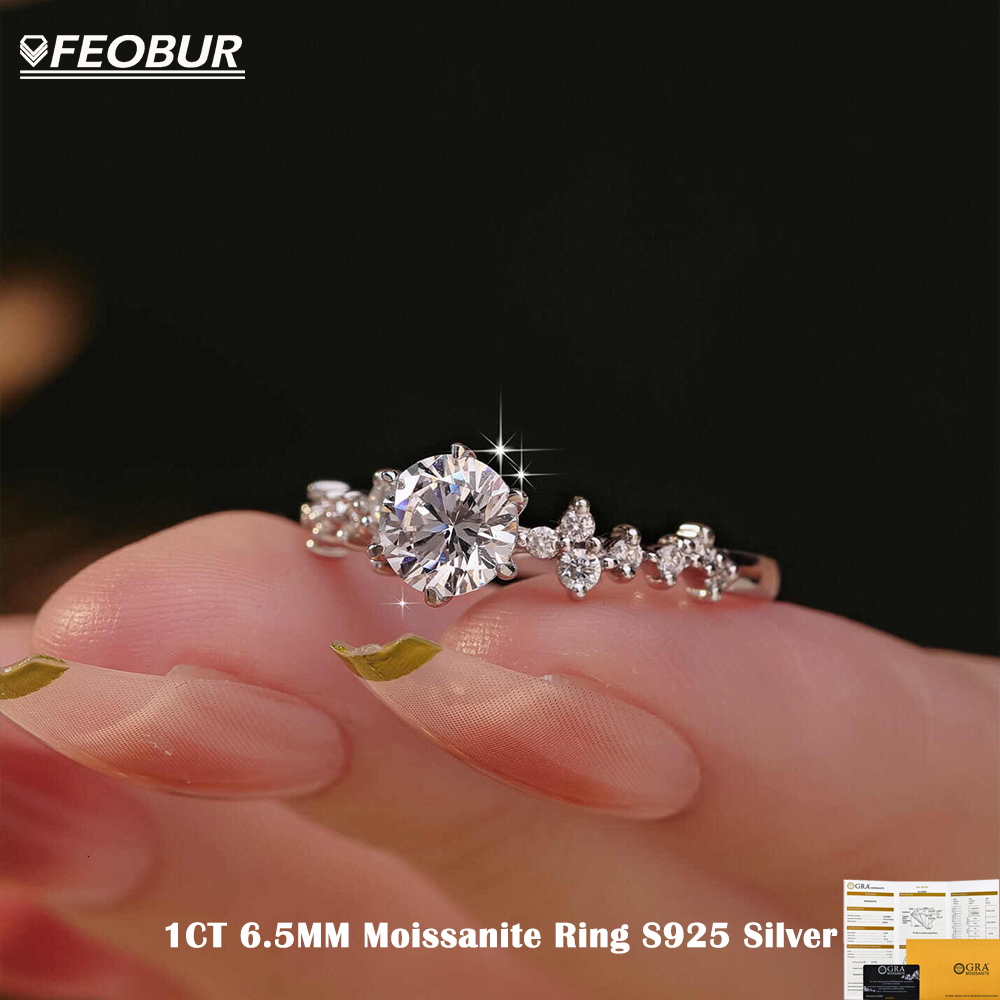 FEOBUR 1CT Moissanite Diamond Engagement Ring with Certificate Promise Rings 925 Sterling Silver Wedding Band for Women Jewelry