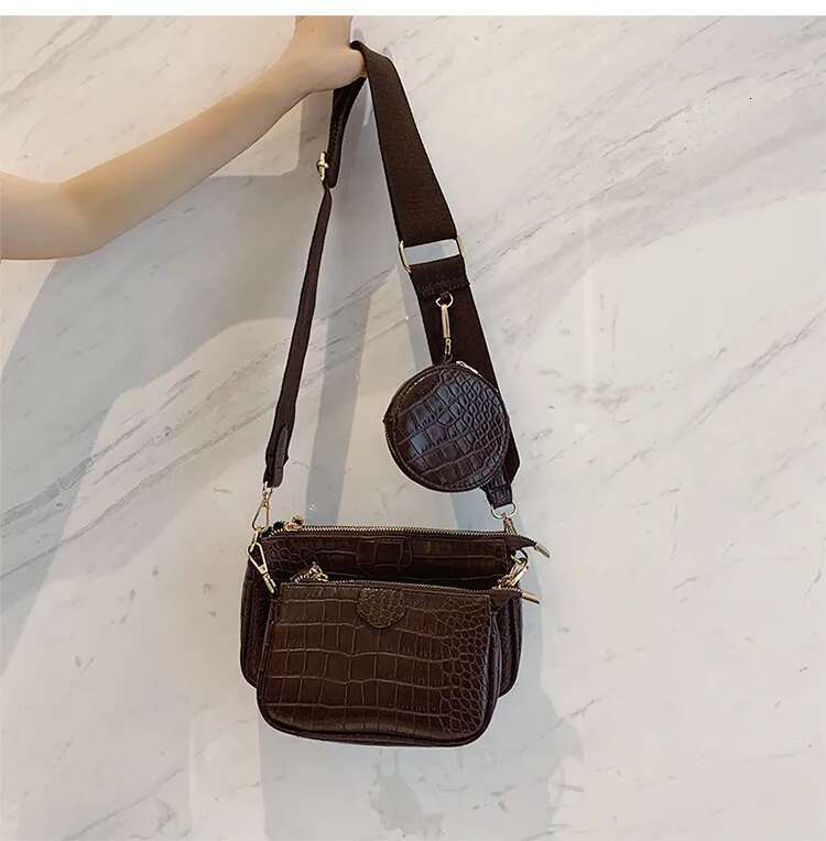 Alligator Print Women Shoulder Designer Wide Strap Crossbody Chain Sg Pu Leather Ladies 3 Bag Set Handbag