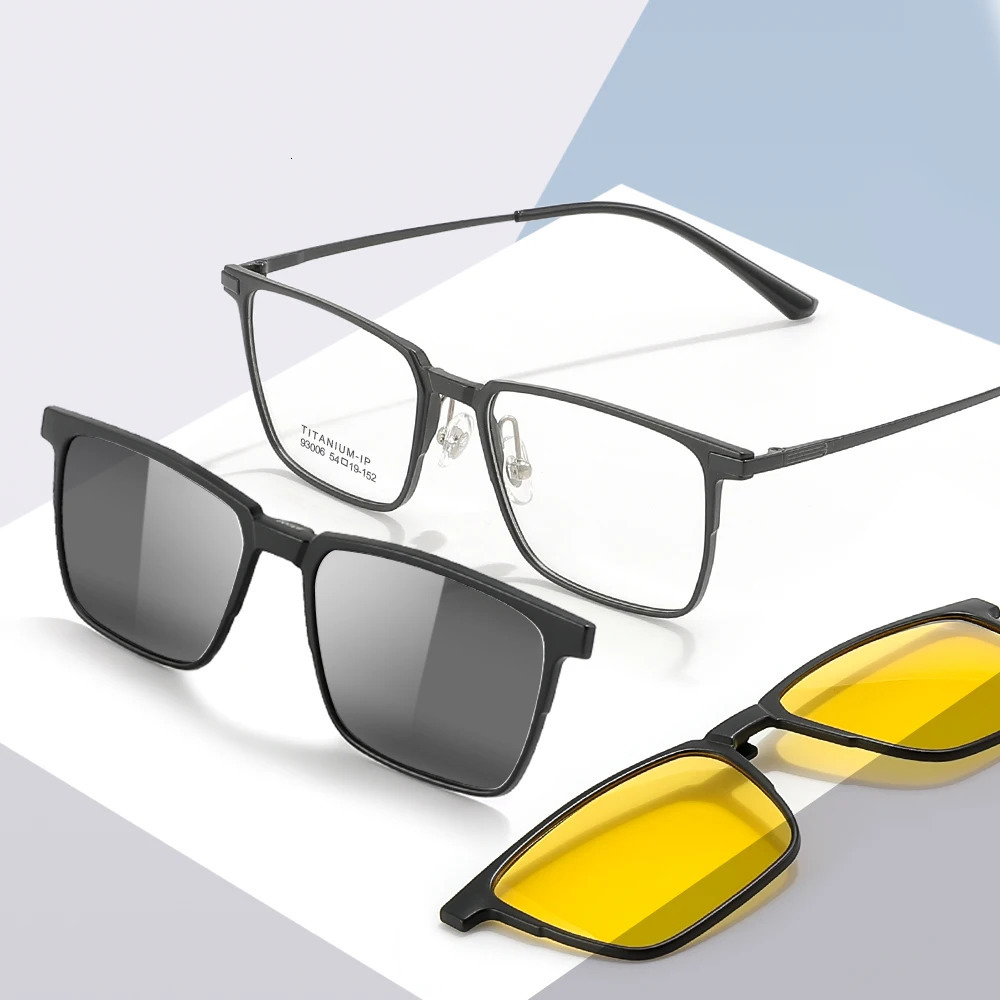 3 In 1 Pure Full Rim Square Men Glasses Frame With Polarized Clip On Sunglasses And Night Vision Women Eyewear 93006 250228