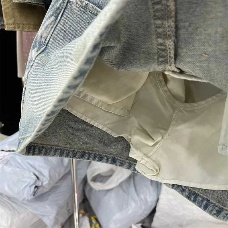 Lanjia- Cool Collar Rhine Shorts Womens Jeans Skirt 2024 Summer New Hot Girl High Waist Light Blue Denim A-Line Skiingxj250320 D4099
