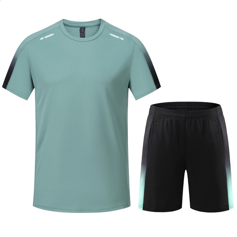 Mens Patchwork T Shirt Sports Suit Gym Quick Dry Casual Running Set Summer Short Sleeve Shorts O Neck Fashion Tracksuits 250319