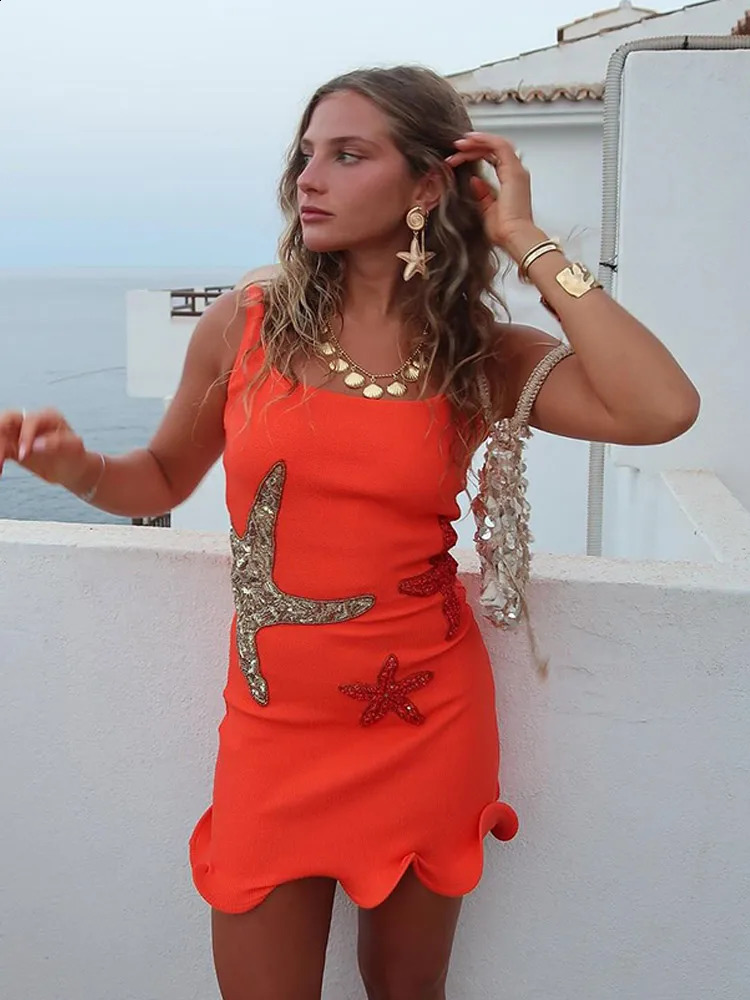 Sparkling Sequined Strap Womens Knit Mini Dress Elegant Shiny Sleeveless Bodycon Holiday Dresses Female Beach Party Vestido 250319