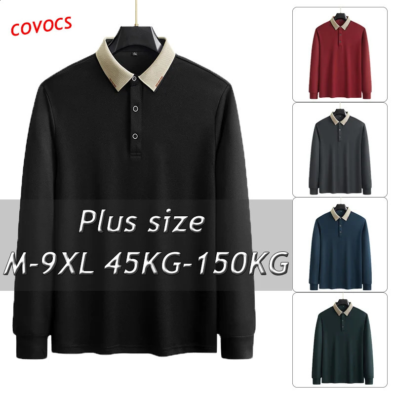 Large Size Long-sleeved POLO Shirt Mens Sports and Leisure Spring and Autumn Loose Plus Fat Plus M-9XL Lapel Sweater 250317