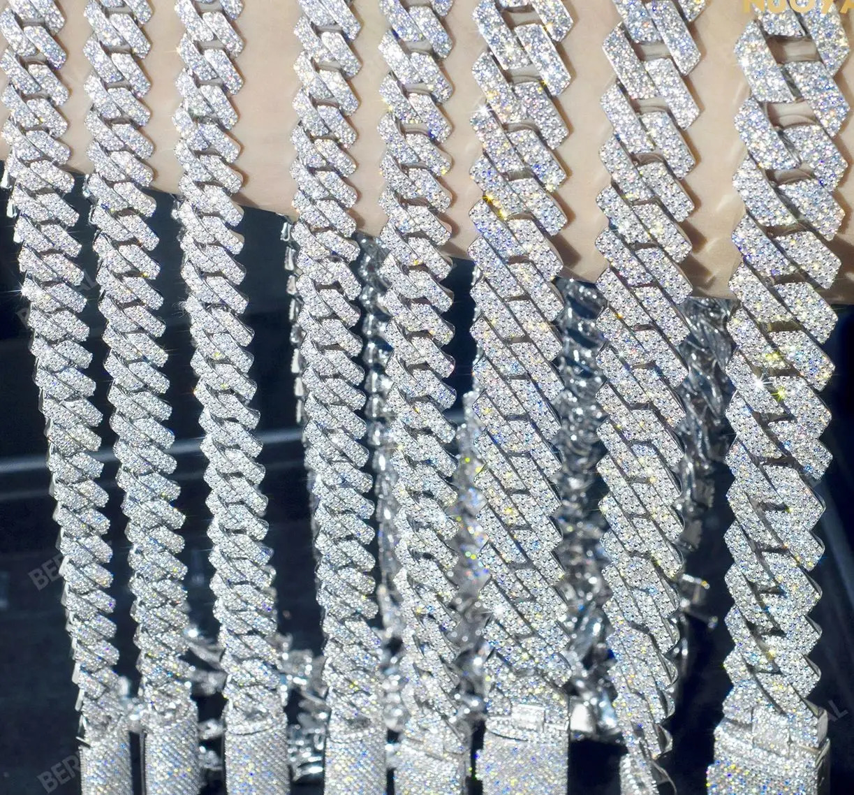 Iced Out 10-20mm Mens Miami Cuban Link Necklace Hip Hop CZ Cubic Zirconia Bling Prong Cuban Chain 250318