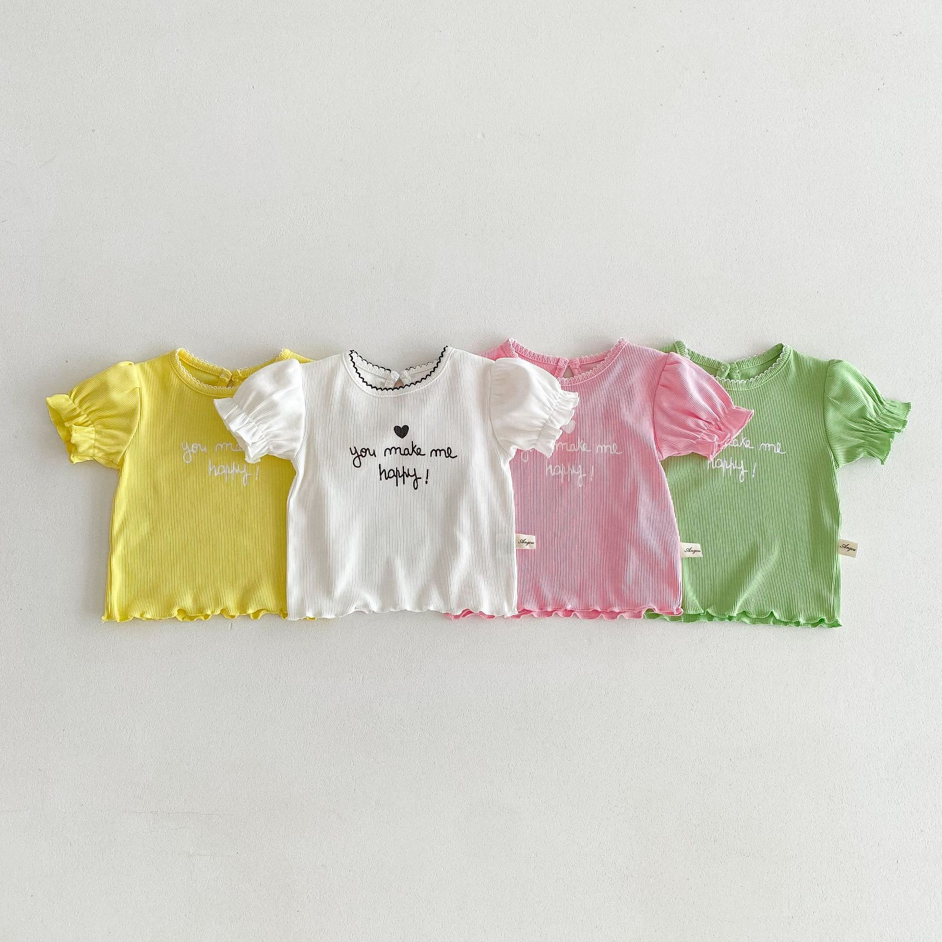 Ddmyshoesvip Flower Bud Short Sleeved T Shirt Summer New Western Style Ear Edge Baby Sweet Beauty Treasure Top