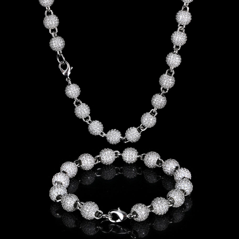 ESKEEM 8mm Ball Shape Link Chain For Women Accessories Iced Out Chain Micro Pave Cz Jewelry Full Diamond Round Bead Necklac