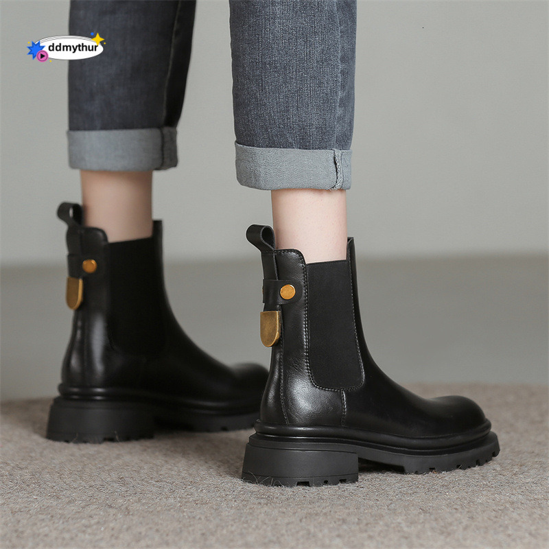 Chelsea Women's 2023 New English Style Autumn Thick Sole Slimming Casual Versatile Short Boots ddmythur