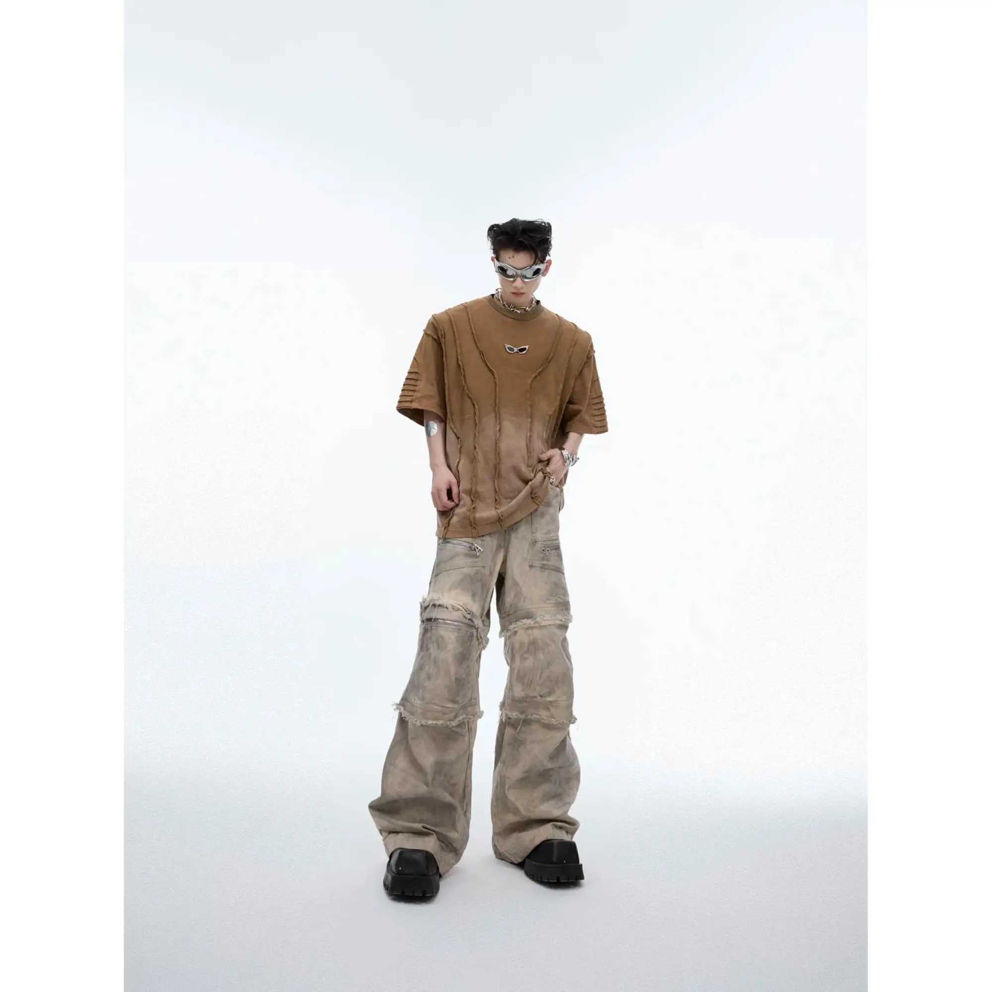 Advanced Design Spring Mens and Womens Street Trendy Personality Straight Tube Destruction Jeans Couple Loose Retro Casual PantsT250319