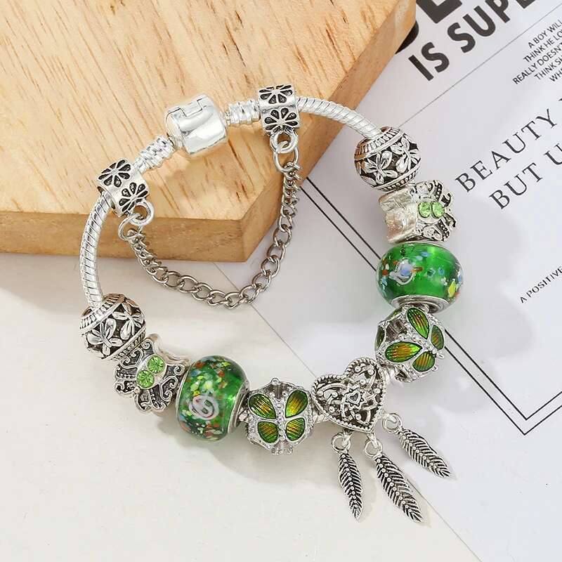 Cryatal Butterfly Pendant Charm Bracelet Female With Green Murano Glass Beads Bracelet For Women Men Jewelry Gift Dropshipping