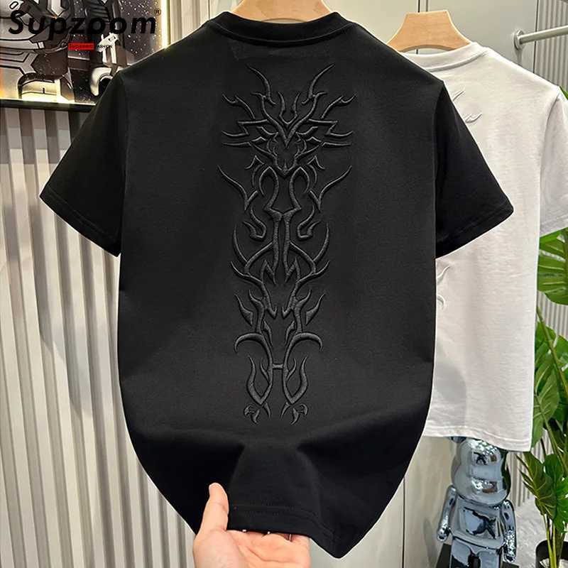 Supzoom New Arrival Summer Top Fashion Embroidery Neutral Short O-neck Casual Hip Hop Heavy Texture Cotton Ins Loose Mens ShirtT250319