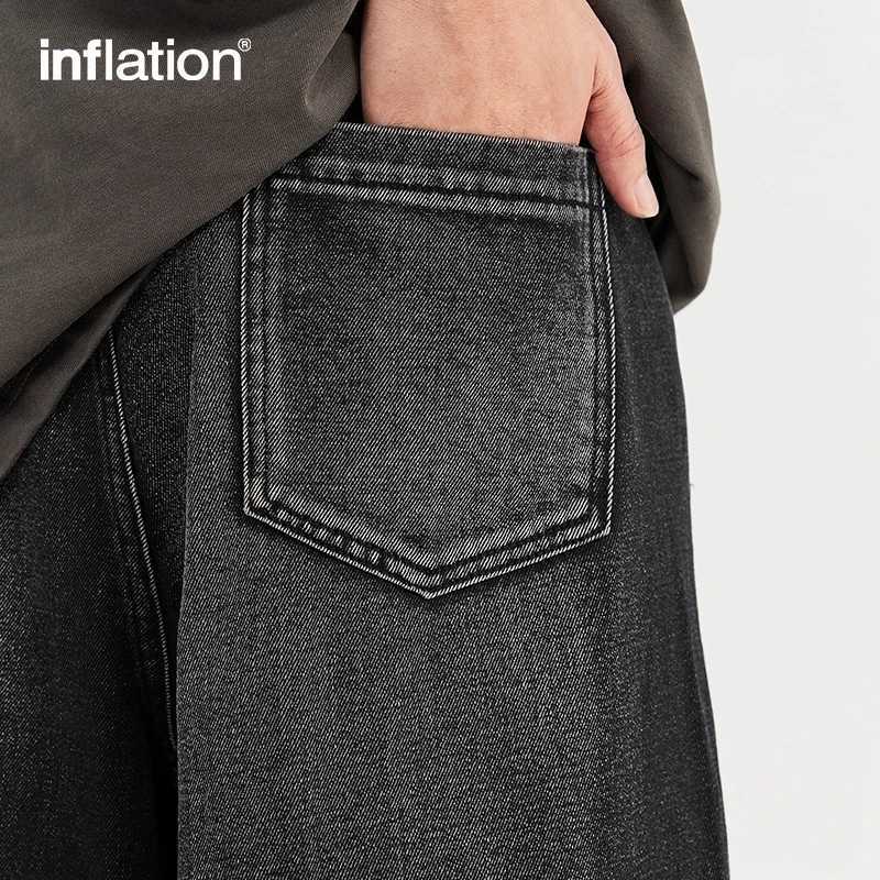 Inflatable mens loose jeans 2024 fashionable street wide leg denim TrouserT250319