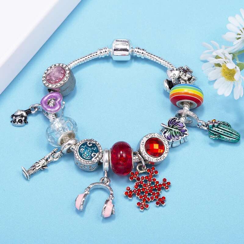 Headset Cactus Pendant Charm Bracelets Fits Leaf Beads Bracelet Bangles For Women Men Kids Bijoux Pulseras Jewelry Gift