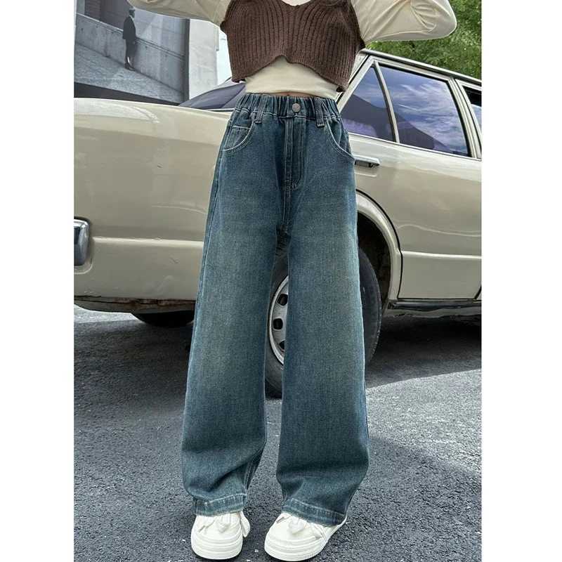 Wide Leg Jeans for Girls Spring Autumn Loose Vintage Straight Retro Pants Fashion Teenage Kids Trousers 6 8 9 10 11 12 14 YearsT250326