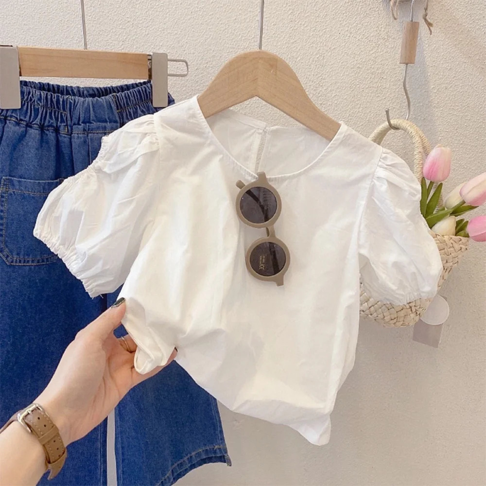 Bear Leader Summer Round Neck Short Sleeve White Shirt Denim Vest Top Pants Three Piece Sets Cowboy Girl Suit 250319