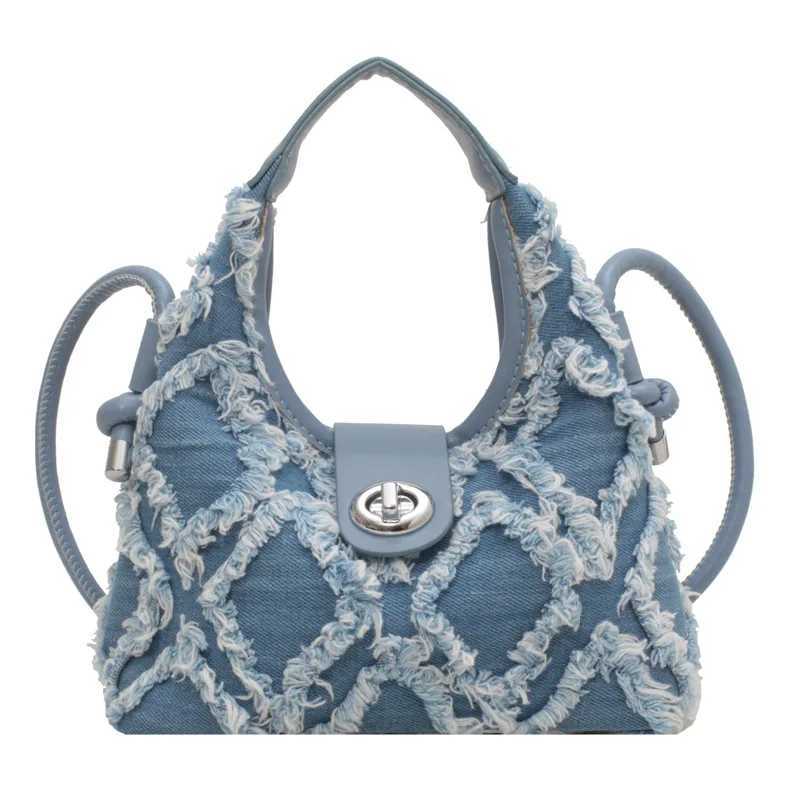 Niche Internet celebrity same style denim diamond Versatile fashion one shoulder cross body arm bag Y250319