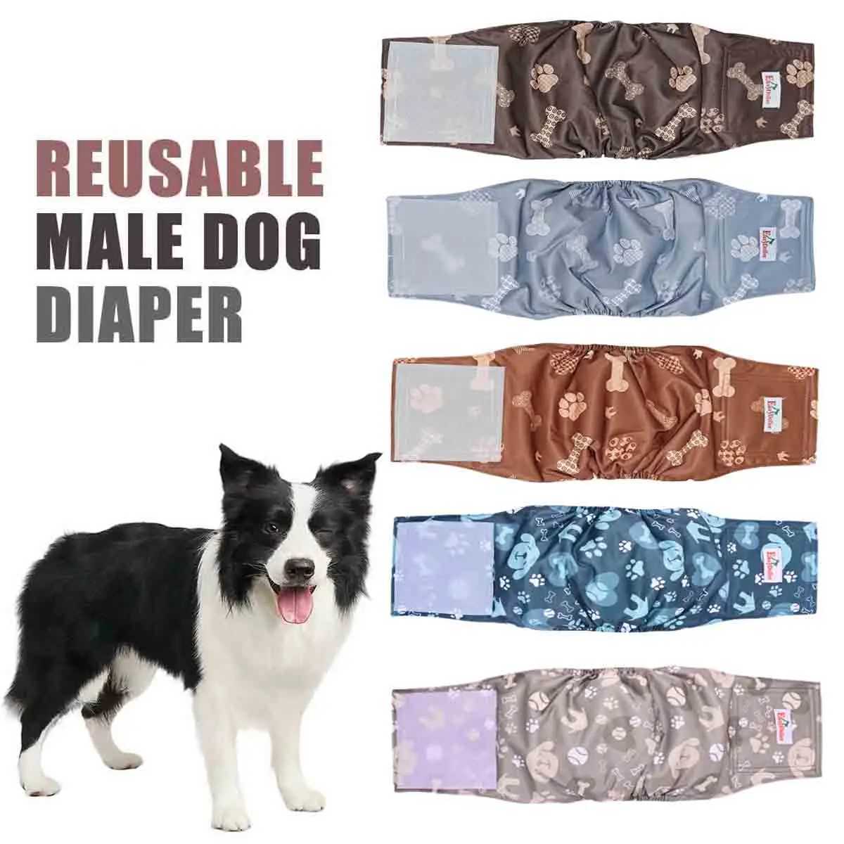 2 packs of washable mens dog diapers cute paw prints reusable pet hygiene pants high absorbency pajamas abdominal belt packaging Y250320