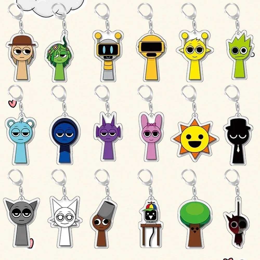 18 pieces of acrylic Sprunki keychain accessories Sprunki Oren Raddy gray brush Vineria pendant keychain jewelry fan giftXJ250319
