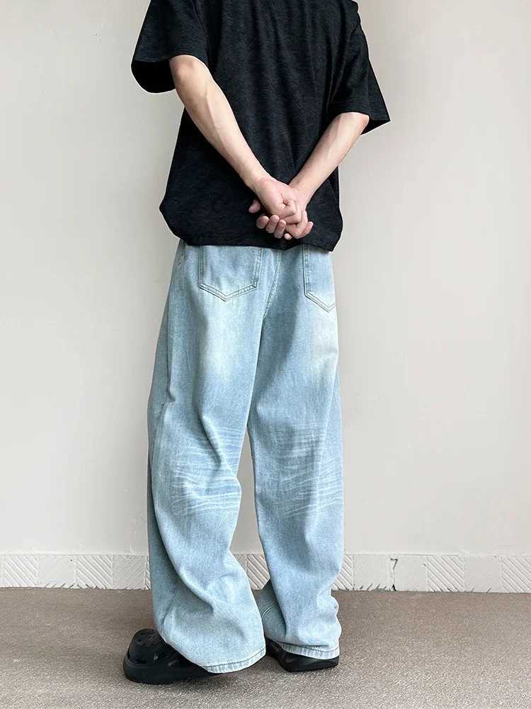 Mens retro blue jeans straight fashion casual comfortable pocket jeans street hip-hop trend mens styleT250319