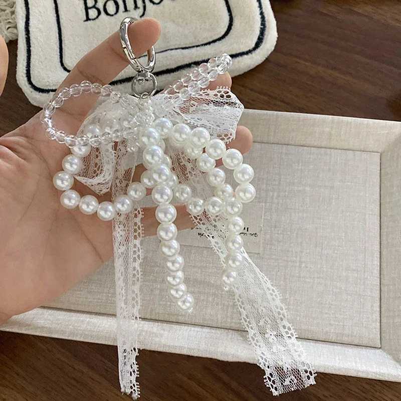 Korean Cute Lace Bow Pearl Bead Phone Pendant Chain Accessories Fashion Ballet Shoes Camera Packaging Accessories Keychain GiftXJ250319