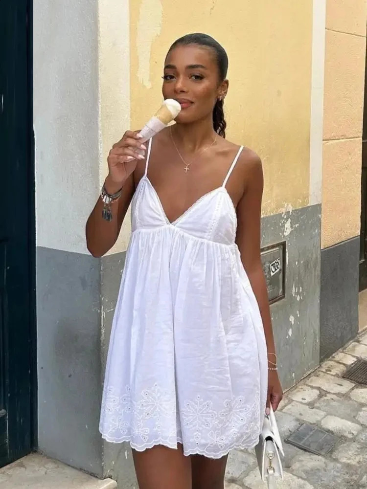 ZABA Womens spaghetti strap elegant camisole dress gentle seaside Vneck strapless lace short travel date holiday 250319