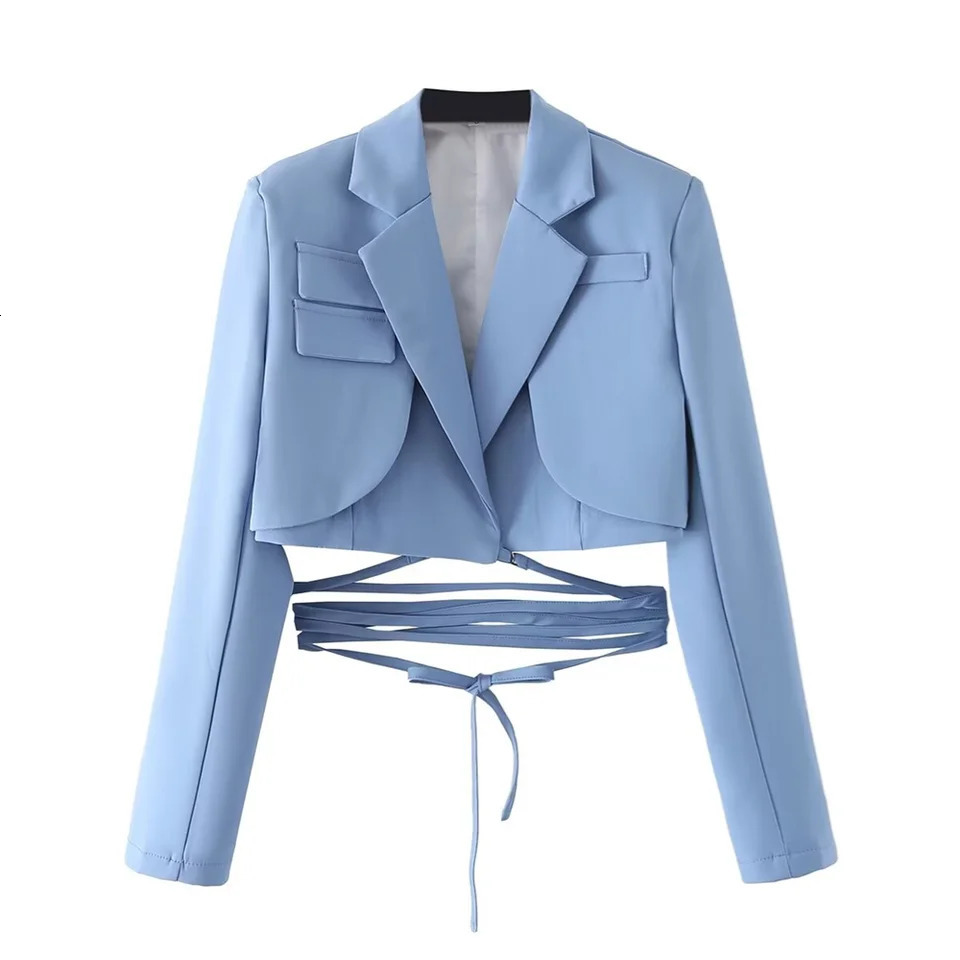 PB ZA Autumn Womens Clothing Temperature Submission Simple and Versatile Solid Color Long Sleeve Short Rope Jacket 250314