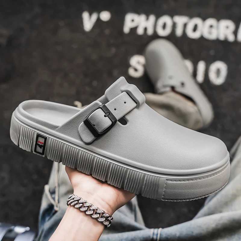 Summer Shoes for Men Lightweight EVA Sandals Closed-toe Fi Slippers for Men Solid Color Buckle-trap Garden Shoes s Mens Y250320