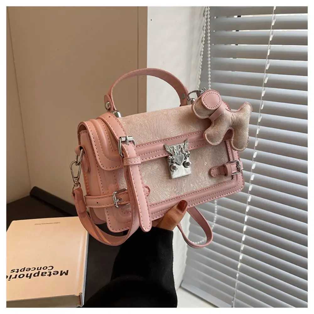 Elegant embossed shoulder bag with metal buckle square bottom bag and exquisite cross shaped body bag Y250319