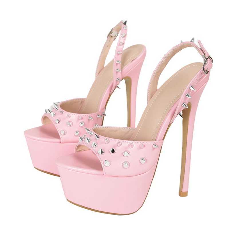 Liyke Fashion Design Metal Rivet Back Buckle Strap Platform Sandals Women Wedding Banquet Shoe Sexy Peep Toe Stripper High HeelsC250319