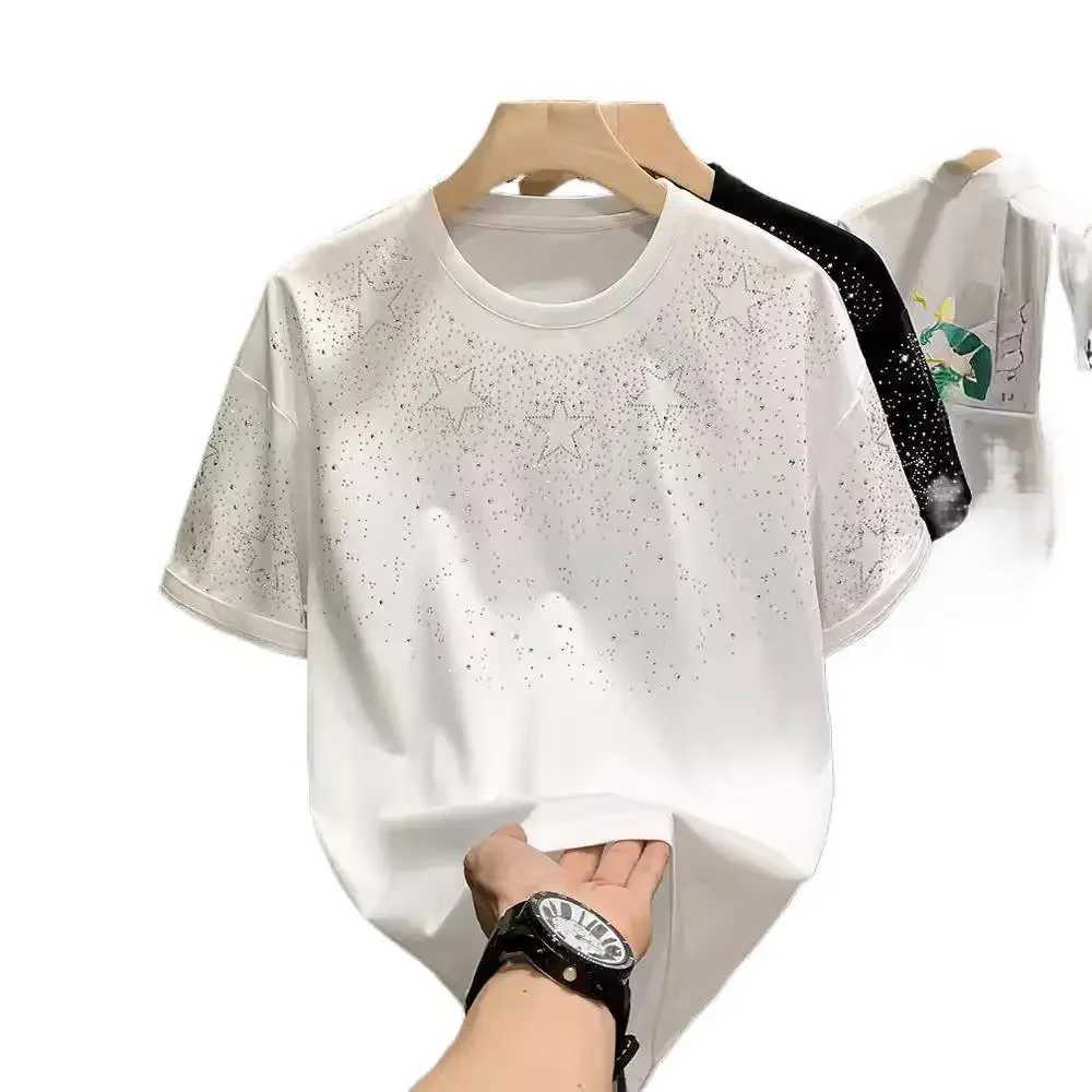 Fashion Trend European Style Luxury Mens Short Sleeve T-shirt Star Embroidery Internet Celebrity Hot Selling Niche Half Sleeve T-shirtT250319