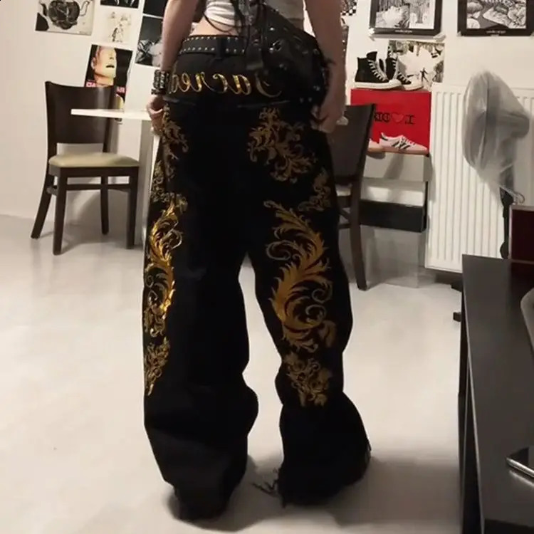 American Retro Dragon Print Straight Jeans Millennium Subculture Fashion Girl Jeans Harajuku Hip Hop Y2k Pants Baggy Jeans 250319