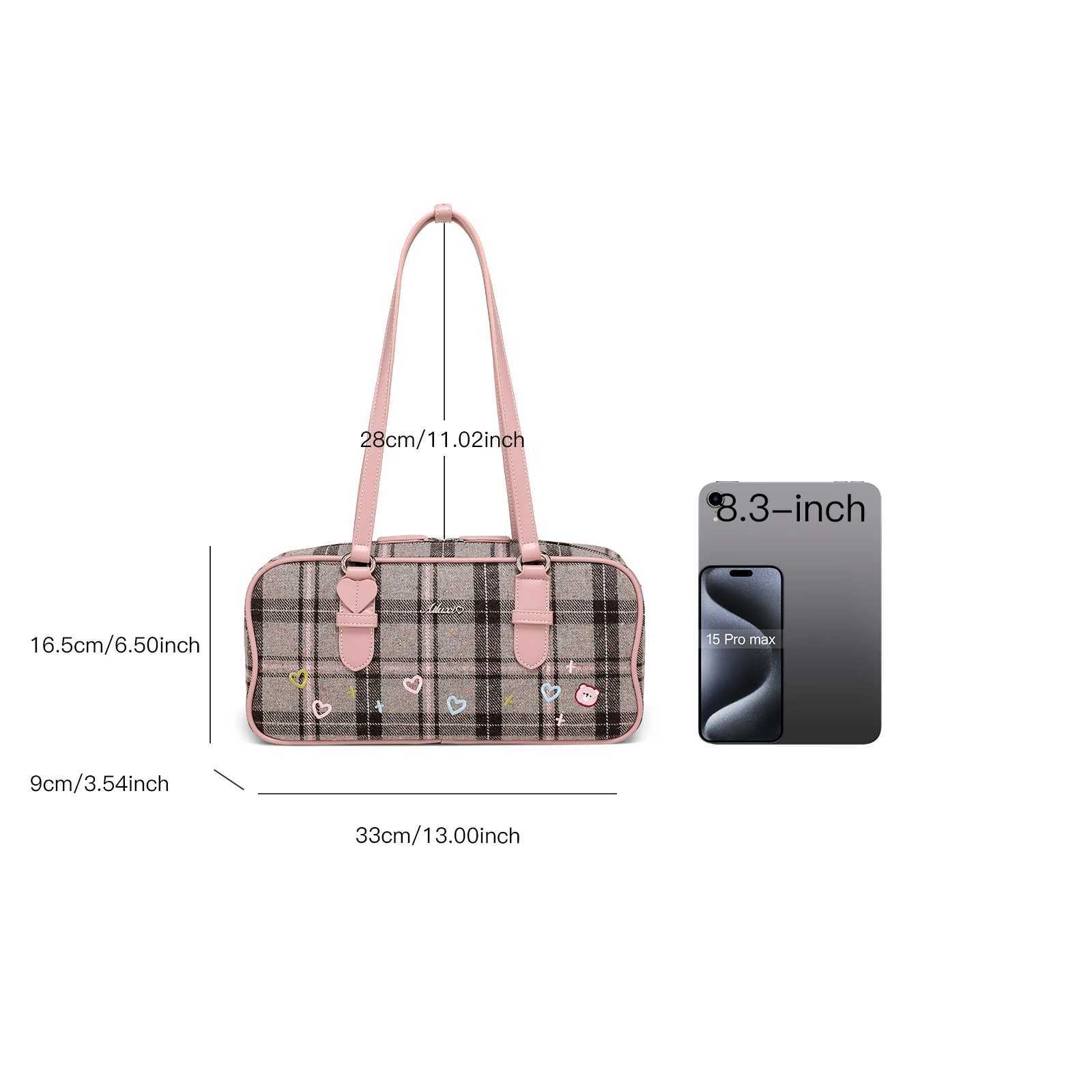 AILUXI Plaid Wool Underarm Bowling Bag Cute heart-shaped printed handbag Daily commuting fitness bag Christmas Halloween gift Y250319