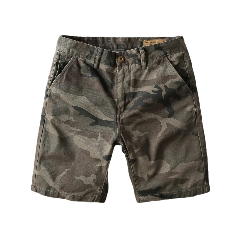 Summer American retro diagonal heavyduty camouflage cargo shorts mens pure cotton loose casual five point pants 250319