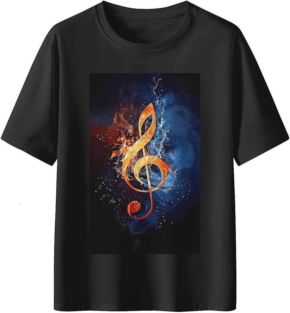 T shirt for Mens Mens Novelty T-Shirts Music Clef Graphic 2D Print Summer Short Sleeve Graphic Tee Casual Tops Clothes